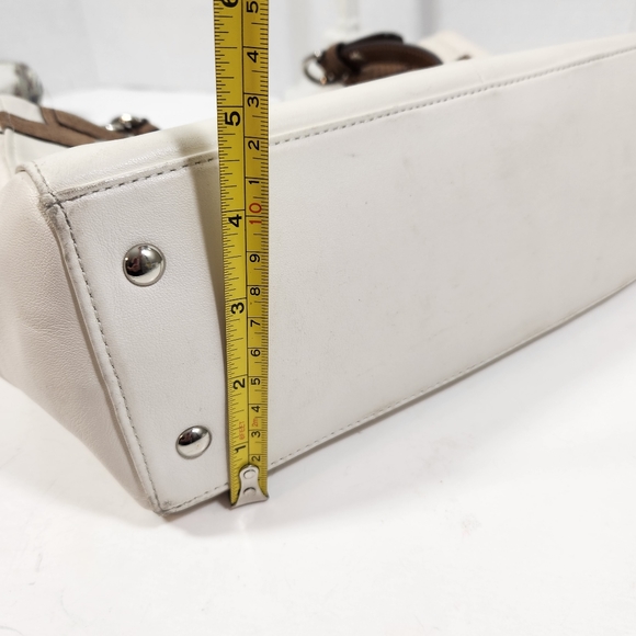 Coach penelope satchel purse ivory and brown silver hardware snake skin trim - Picture 14 of 16